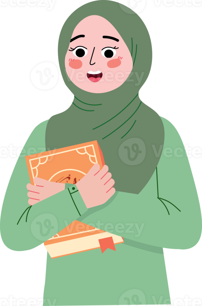 Woman in Hijab Carrying Quran in Holy Month png