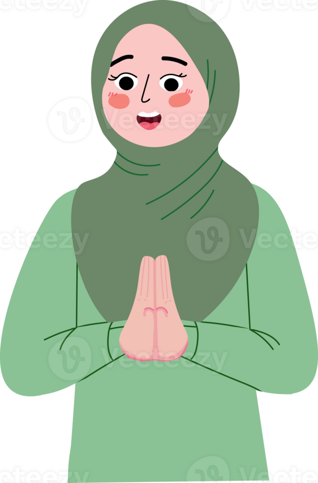 Eid Mubarak Gesture by Smiling Muslim Girl png