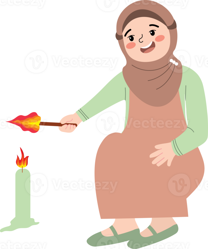 Peaceful Night with Muslim Girl and Torch png