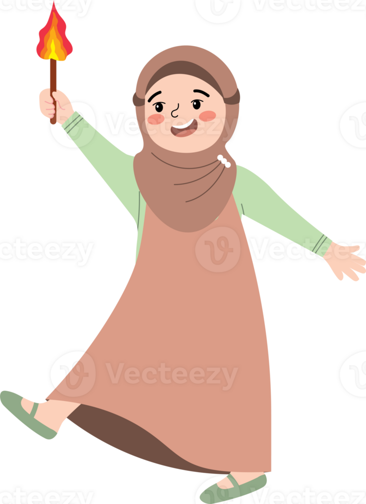 Night Scene of Girl in Hijab Holding Torch png
