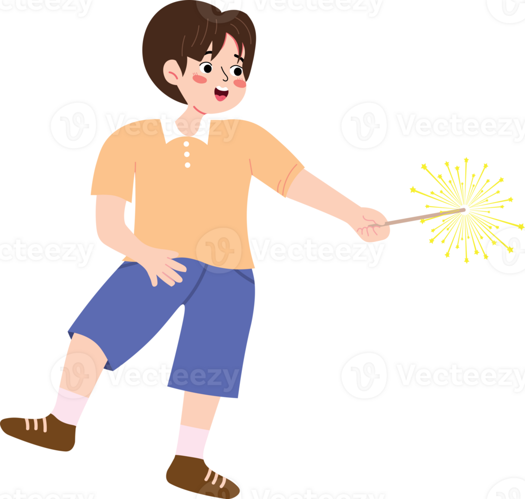 Boy Playing Fireworks on New Years Eve png
