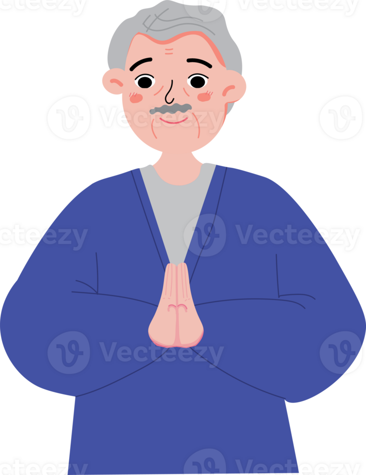 Old Man Expressing Eid Greeting with Hand Pose png