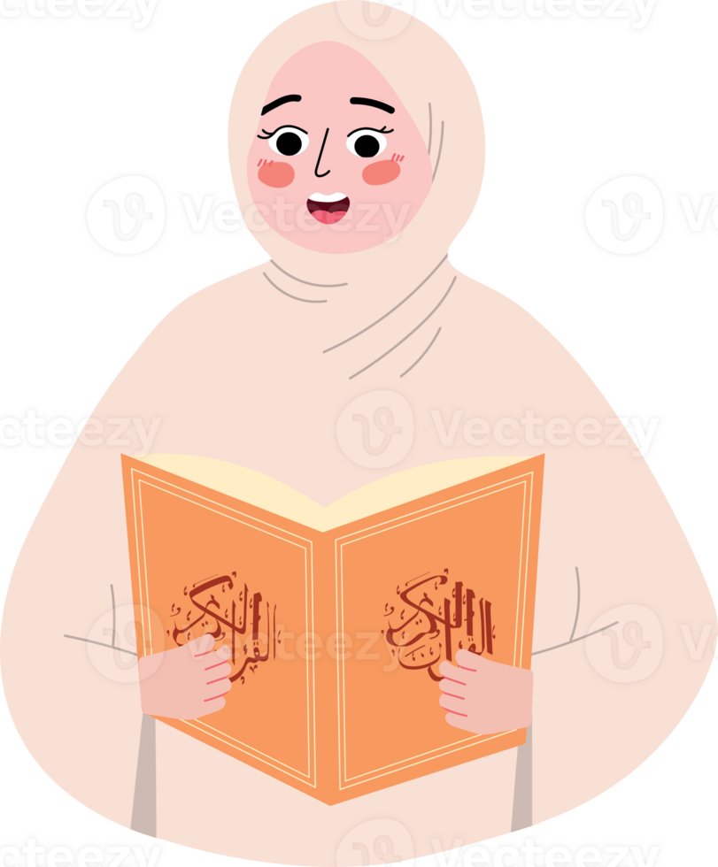 Hijab Woman Holding Quran During Holy Ramadan png