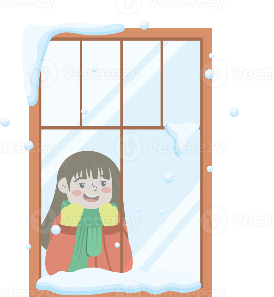 Peaceful Christmas Night with Child Looking Out the Window png