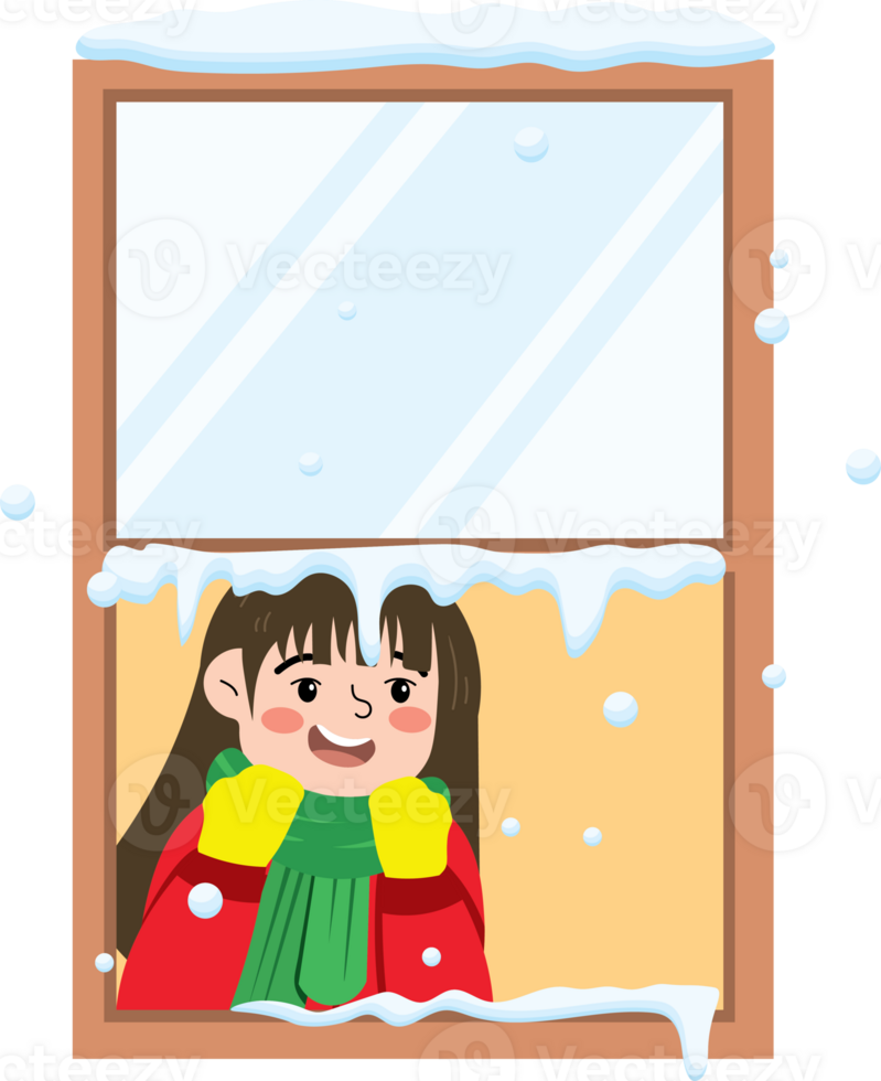 Kid Watching Snow Outside During Christmas Celebration at Home png
