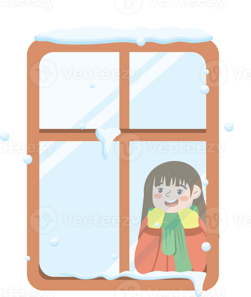 Christmas Celebration Indoors with Snow Falling Outside the Window png