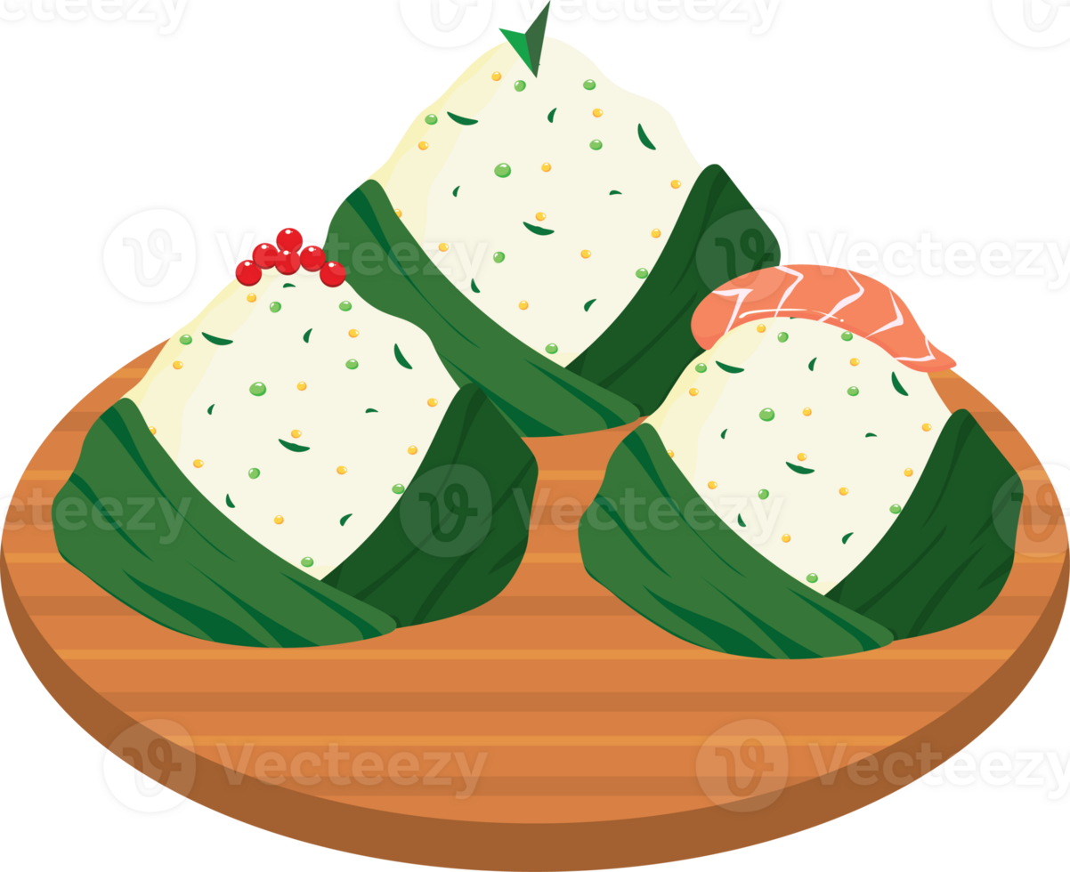 Closeup of Onigiri with Tobiko in Wooden Tray png
