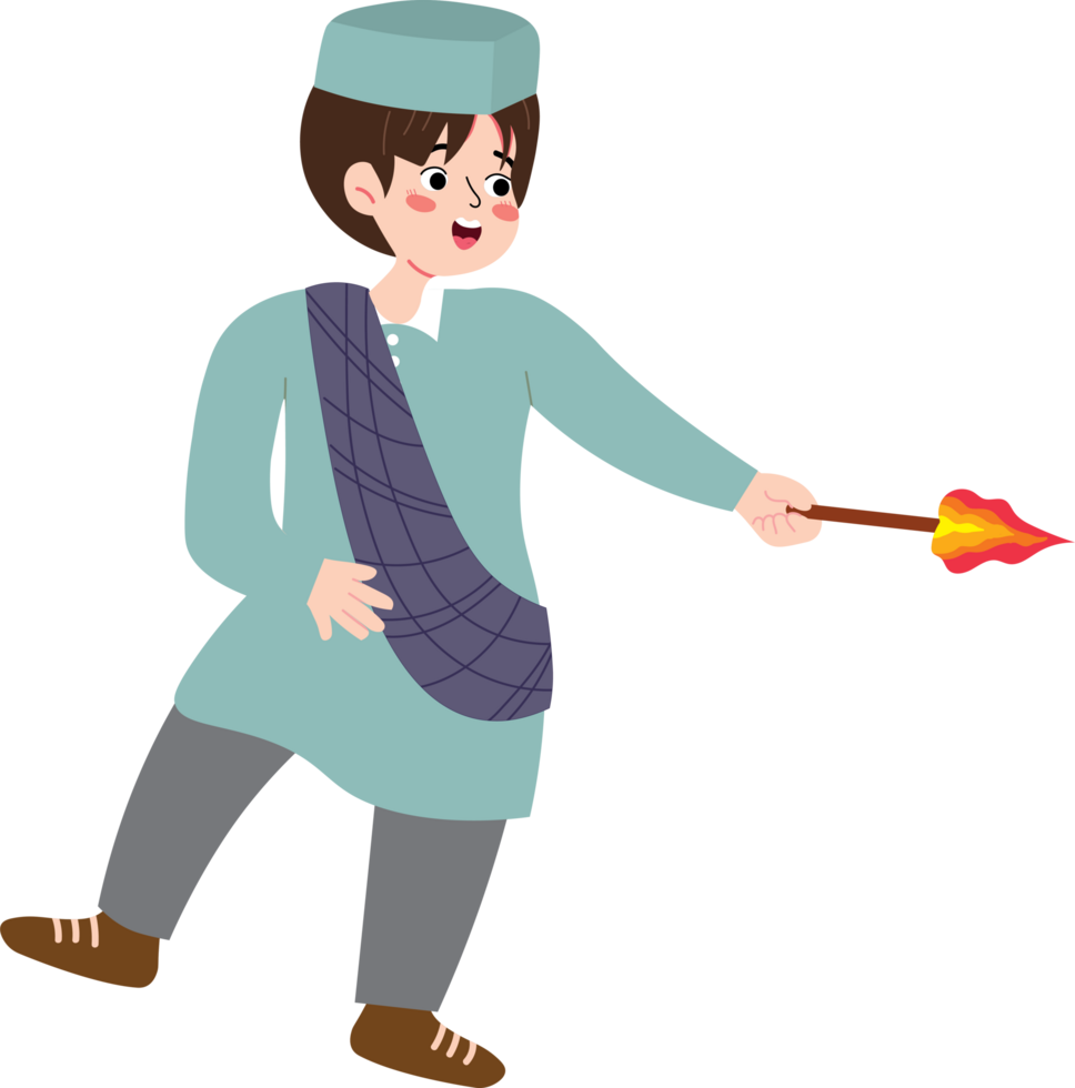 Happy Muslim Child with Torch at Night png