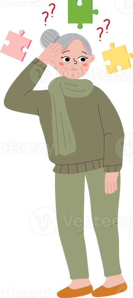 Senior with Dementia Sitting Alone in a Thoughtful Mood png