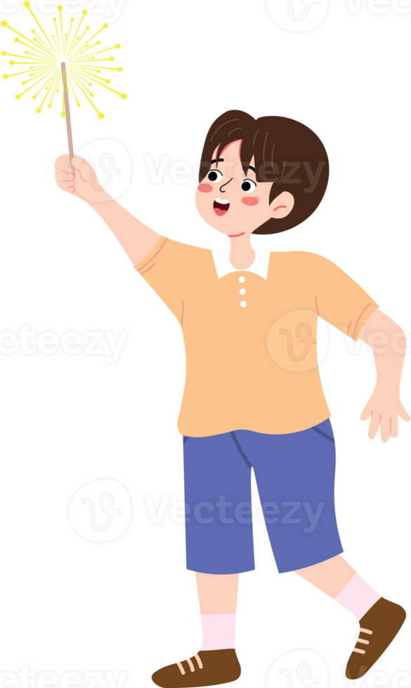 Kid Celebrating Christmas and New Year with Sparklers png