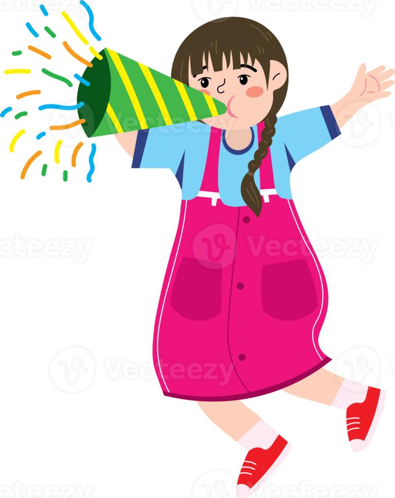 Holiday Joy as Little Girl Blows Trumpet Indoors png