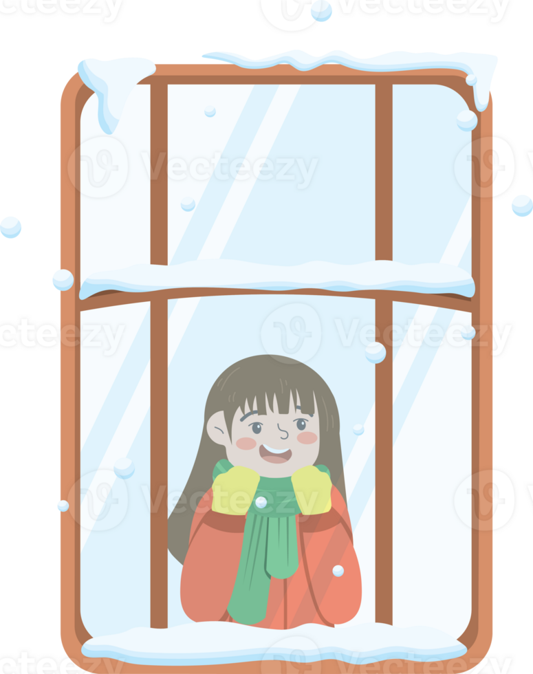 Cozy Holiday Moment of Child Watching Snowfall Indoors png