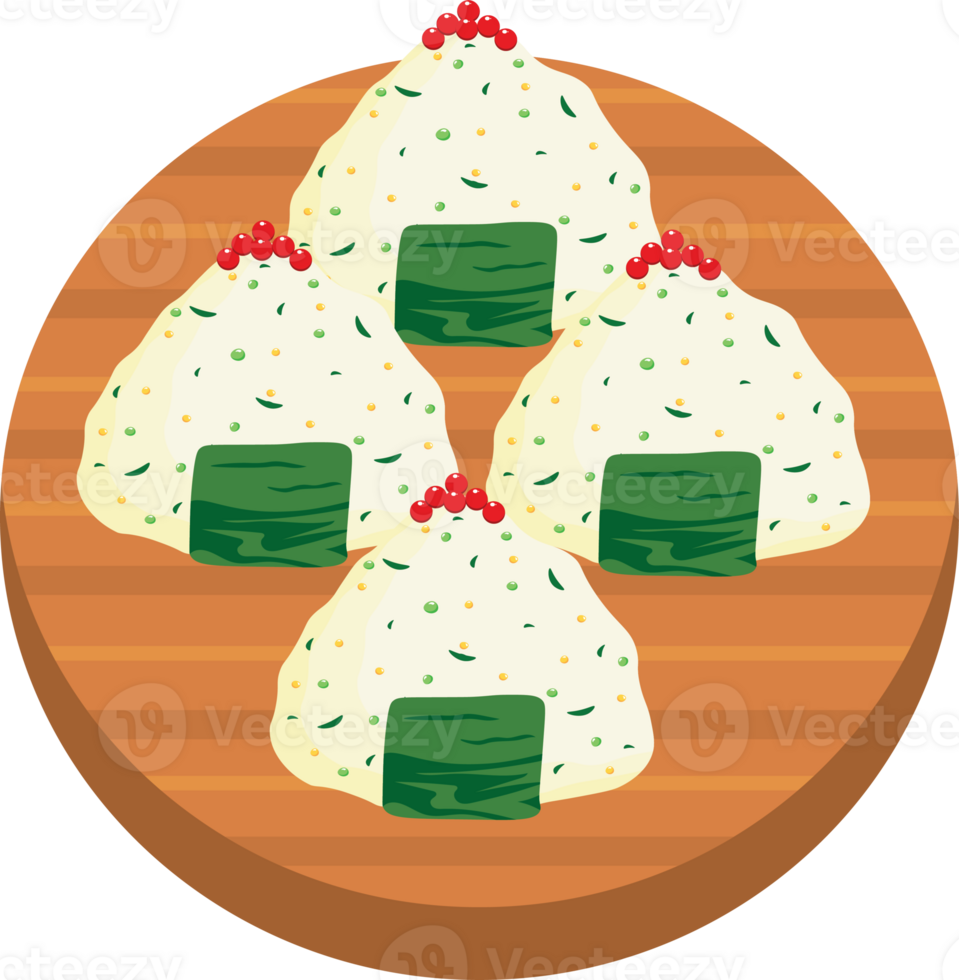 Japanese Onigiri with Fish Roe in Wooden Bowl png