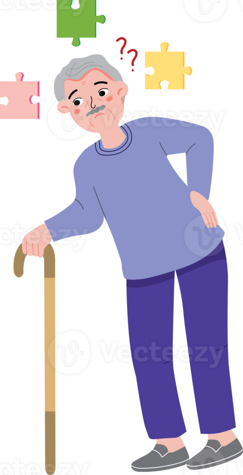 Elderly Man Struggling with Memory and Confusion Indoors png