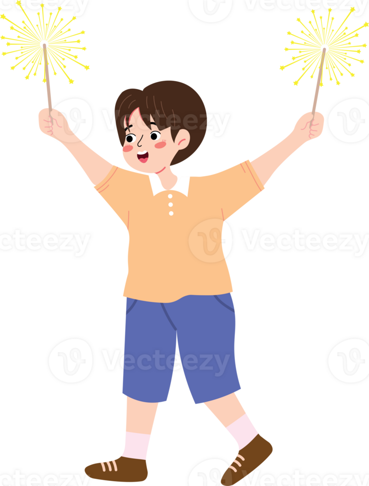 Christmas and New Year Festivities with Boy and Fireworks png