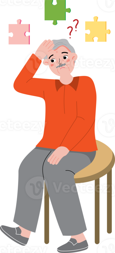 Elderly Man Experiencing Confusion and Memory Fog png