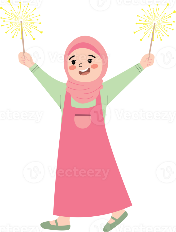 Magical Eid Celebration with Kid and Sparklers png