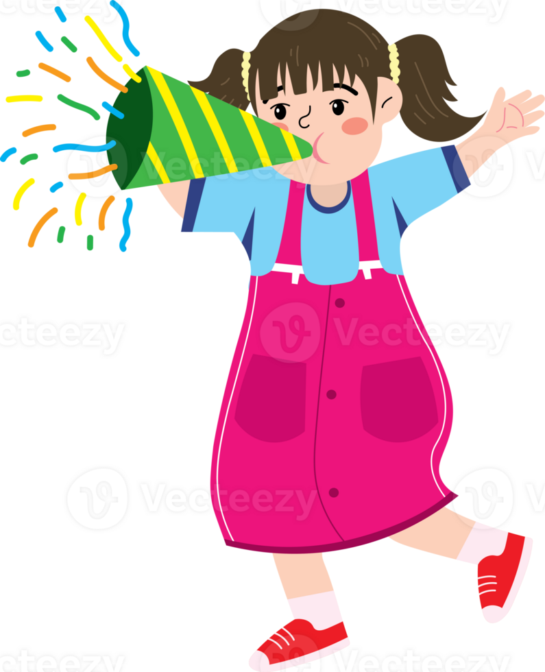 Young Girl Blowing Party Horn During Festive Celebration png
