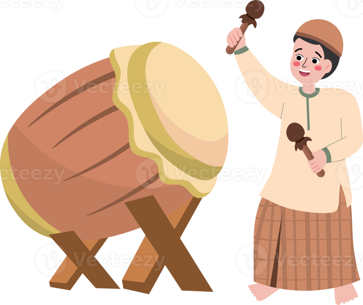 Ramadan Bedug Drum Played by Child Before Breaking Fast png