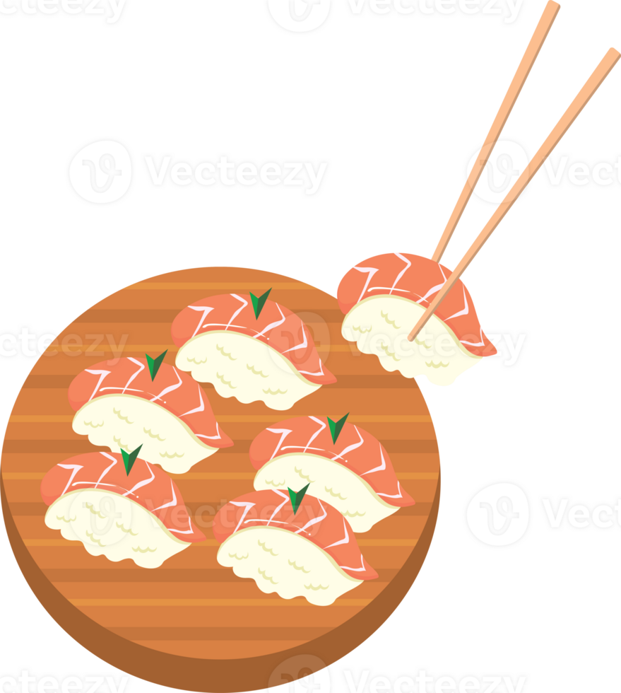 remium Salmon Sushi with Wasabi and Soy Sauce in Japanese Ambience png