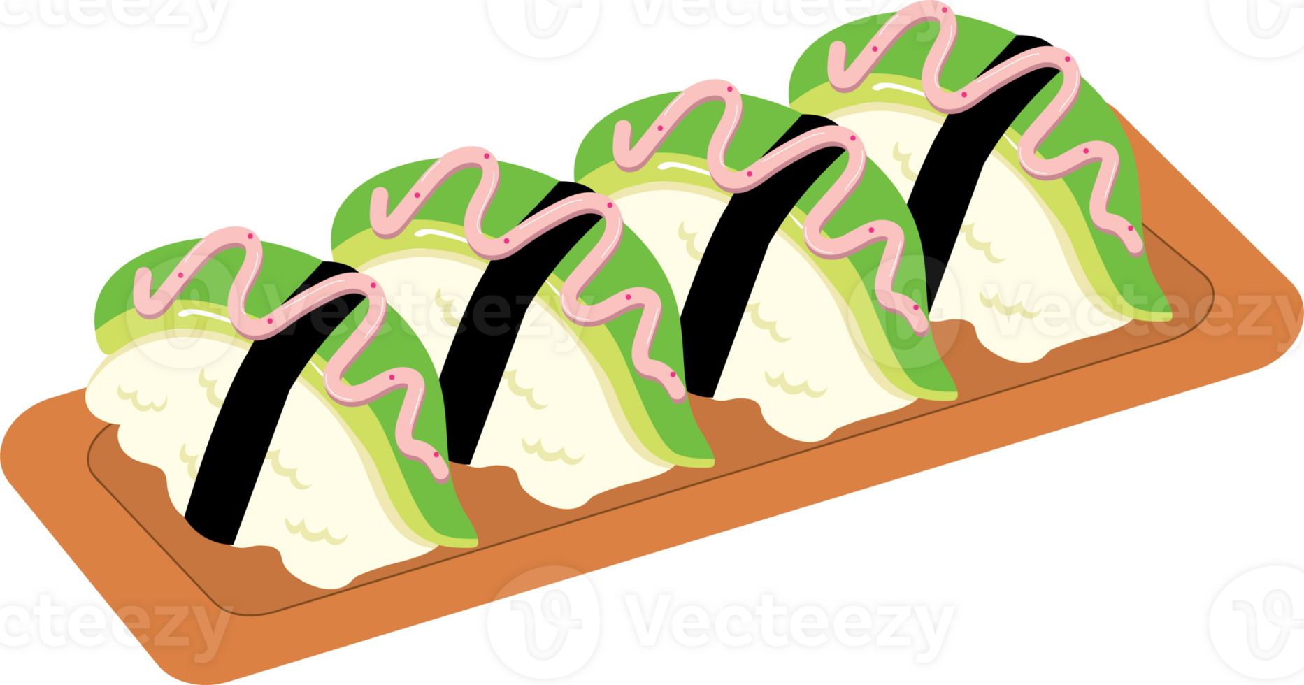 Healthy Avocado Sushi Rolls on Wooden Plate png