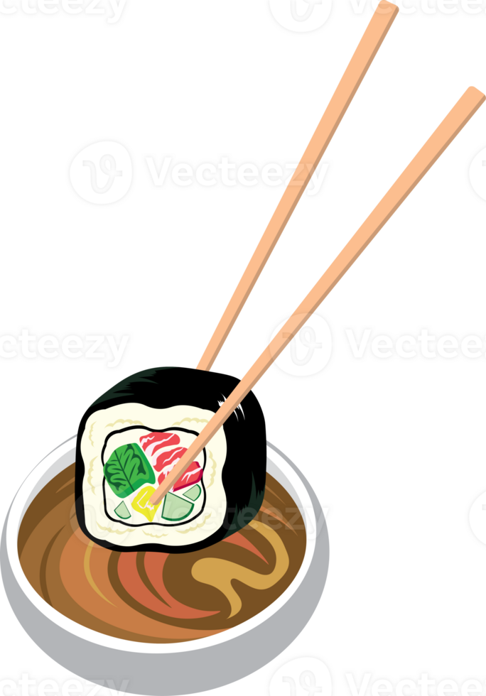 Sushi Rolls Served with Chopsticks and Soy Sauce png