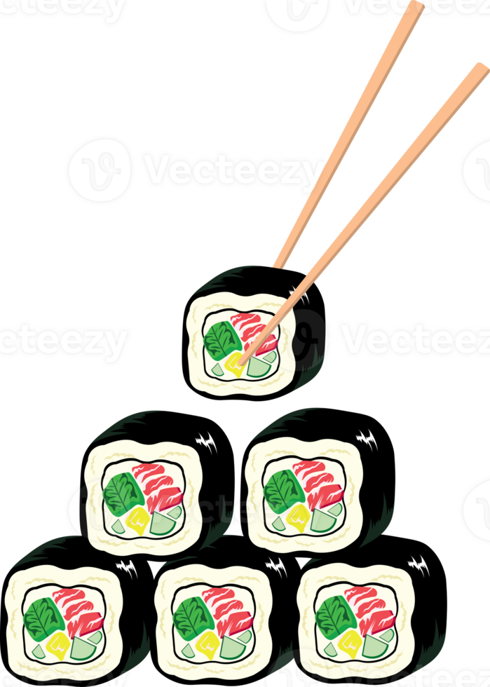 Close Up of Tasty Sushi Rolls in Restaurant Environment png