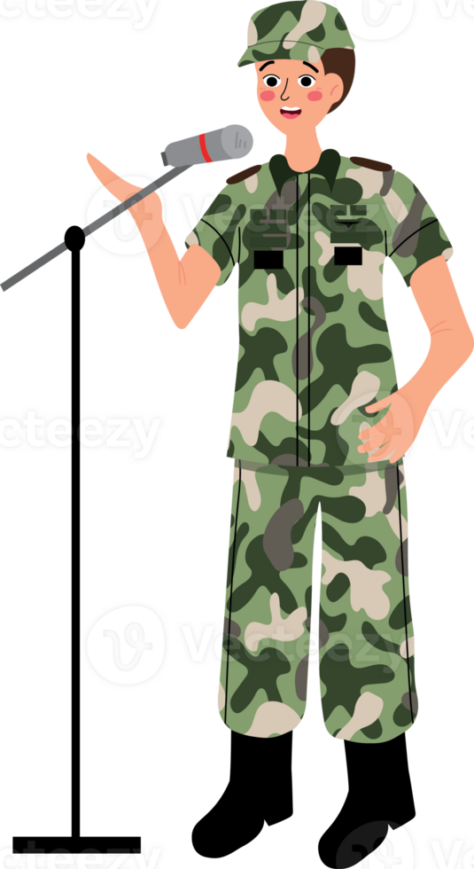 TNI Day Illustration of Indonesian Military Hero Speaking at Podium png
