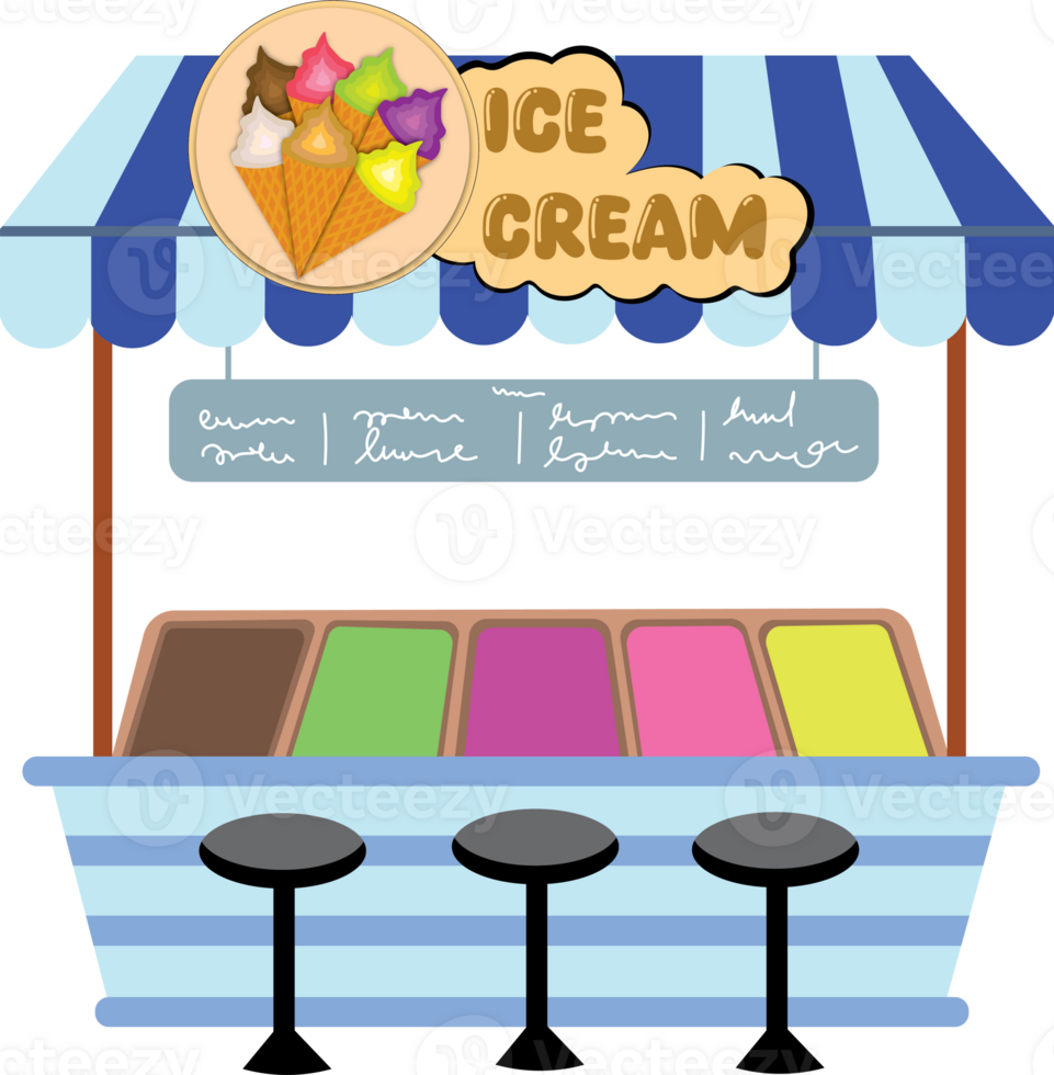 Street Ice Cream Stand Selling Assorted Frozen Treats png
