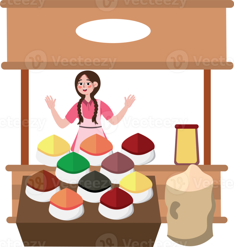 Traditional Market Stall Displaying Assorted Spices and Herbs png