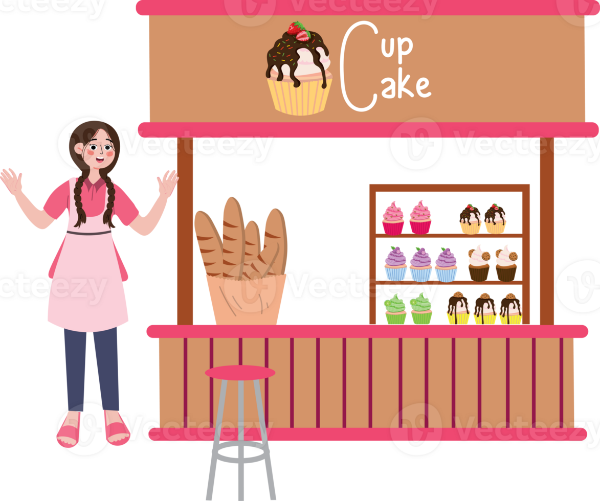 Bread Shop Display Counter with Various Freshly Baked Goods png