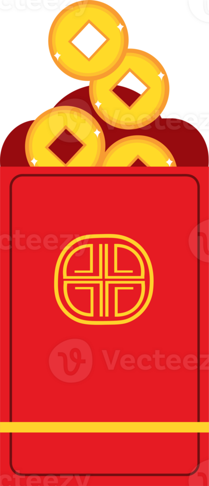 Angpao Gift Packet Filled with Gold Coins for Chinese Festival png
