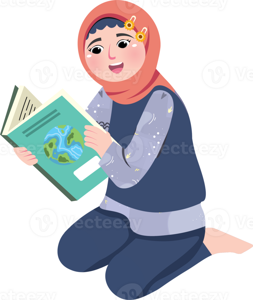 Happy Child Reading a Book While Sitting Peacefully png