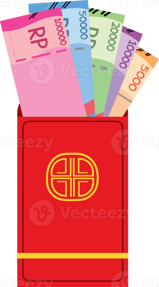 Chinese Red Envelope with Rupiah Money for Lunar New Year Celebration png