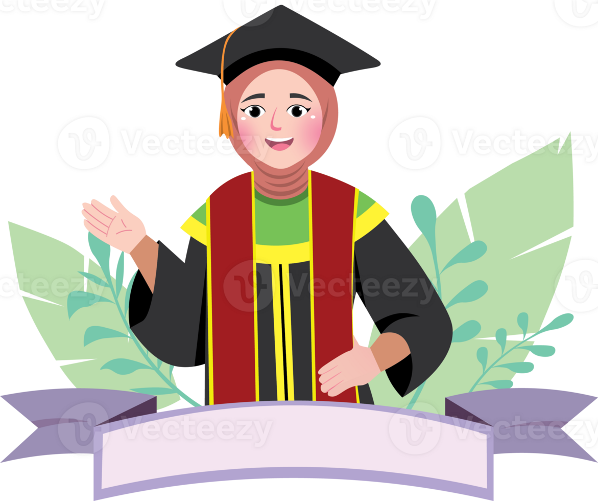 Graduation Message Banner with Student Character png
