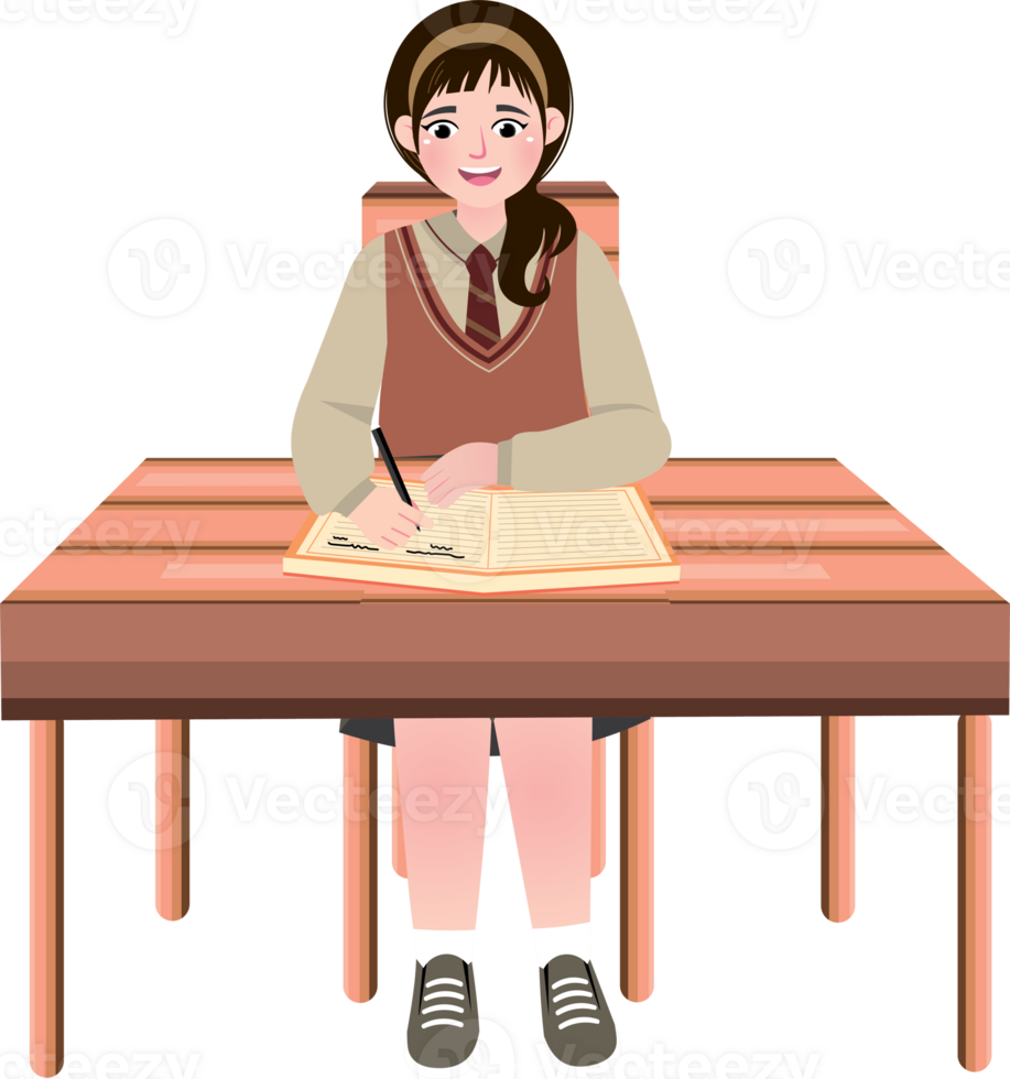 Girl Concentrating While Preparing for Exam at Study Table png
