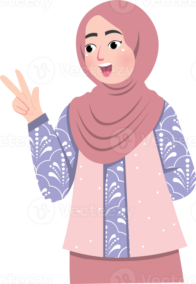 Hijab Girl Wearing Batik Dress for National Batik Day png