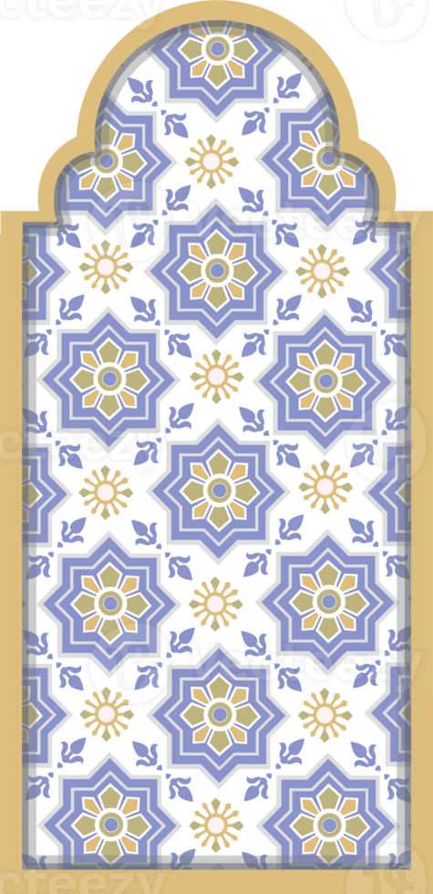 Decorative Islamic Window Frame with Geometric Arabesque Design png