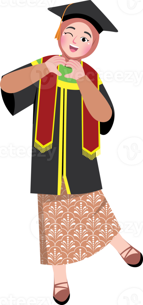 Smiling Girl in Cap and Gown Showing Korean Gesture png