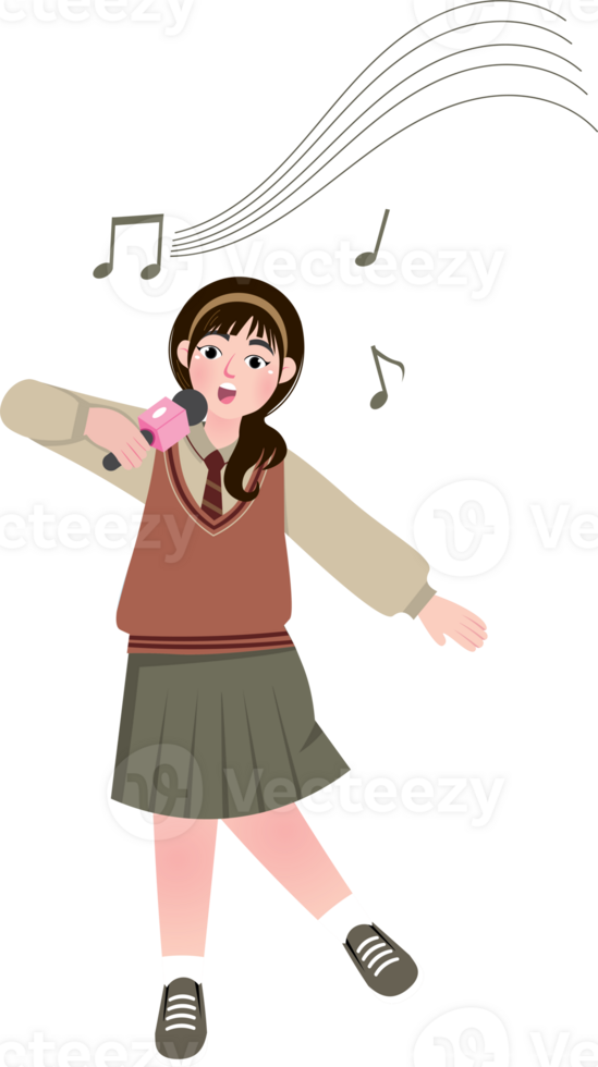 Korean Schoolgirl Singing with Joyful Expression png