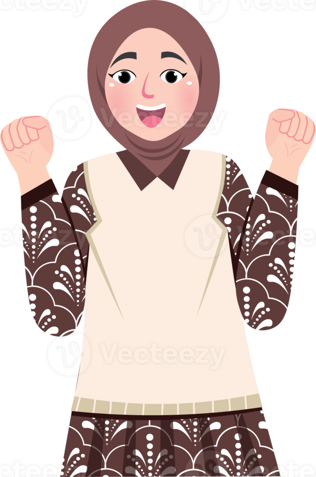 Hijabi Girl Celebrating Batik Day in Elegant Outfit png