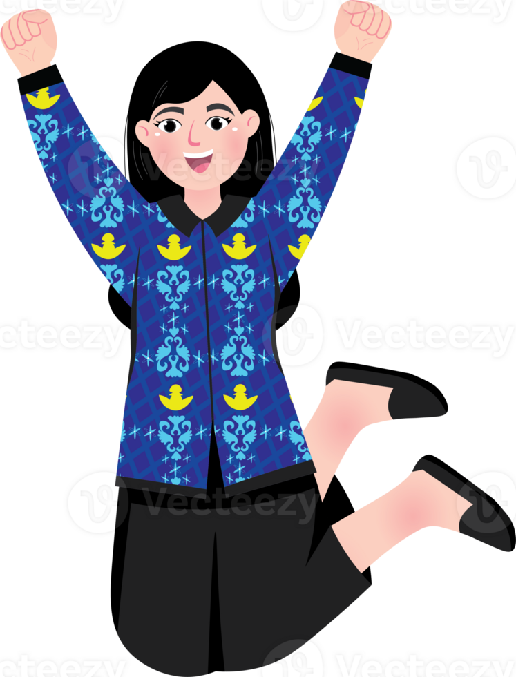 Excited Teacher in Government Uniform Jumping with Joy png