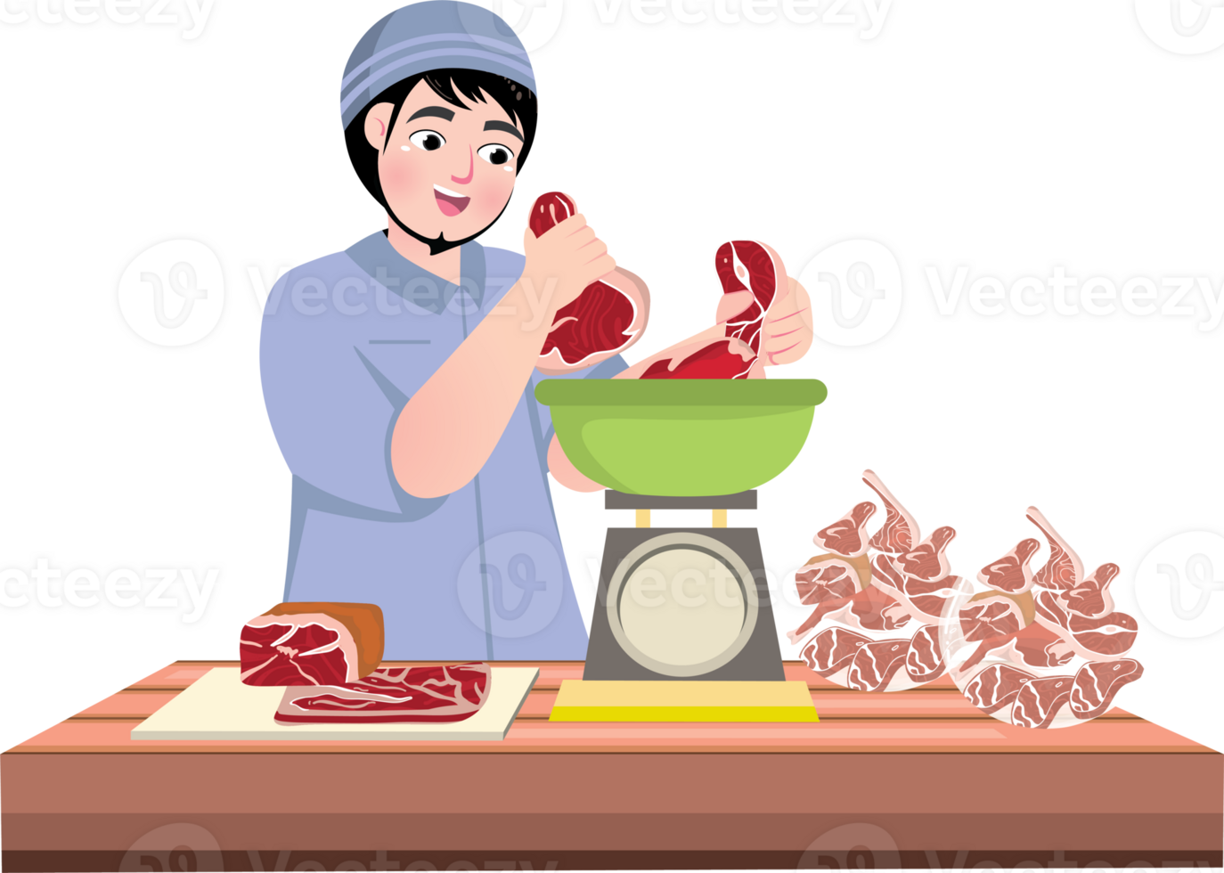Butcher Weighing Qurban Meat for Eid al-Adha Distribution png