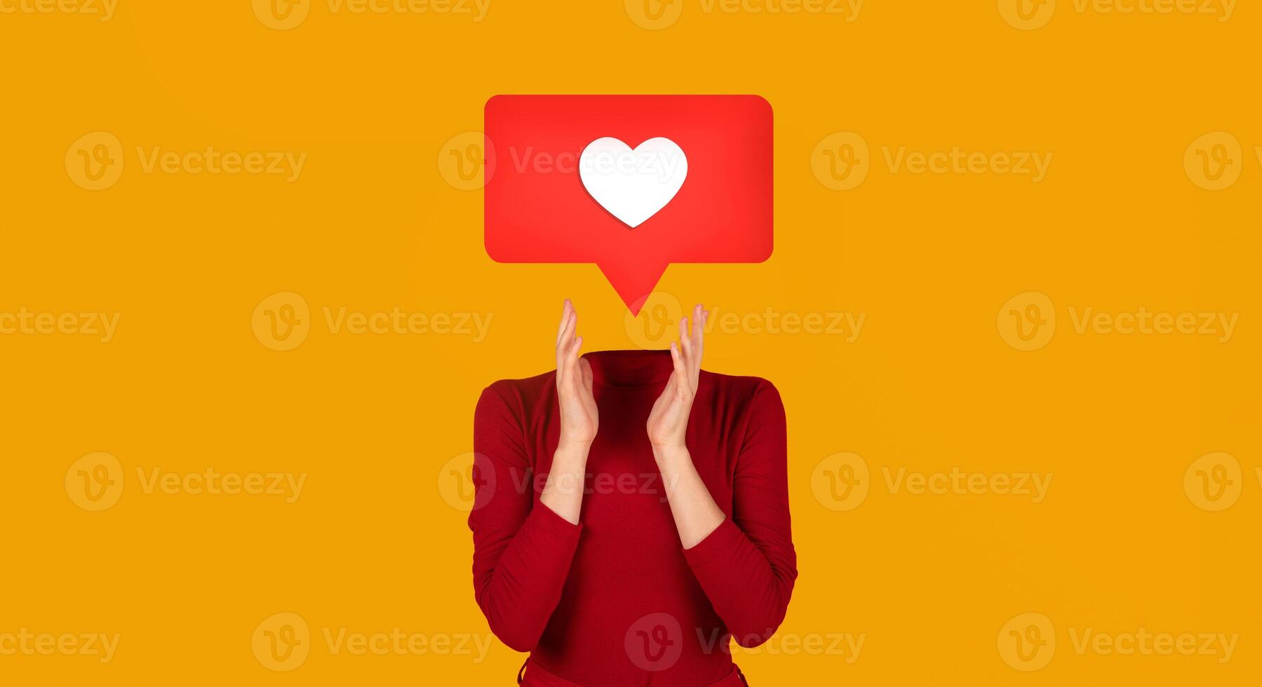 A person claps in approval with a heart symbol instead of their head. Bright yellow background enhances the cheerful atmosphere, highlighting themes of connection and appreciation on social platforms. photo