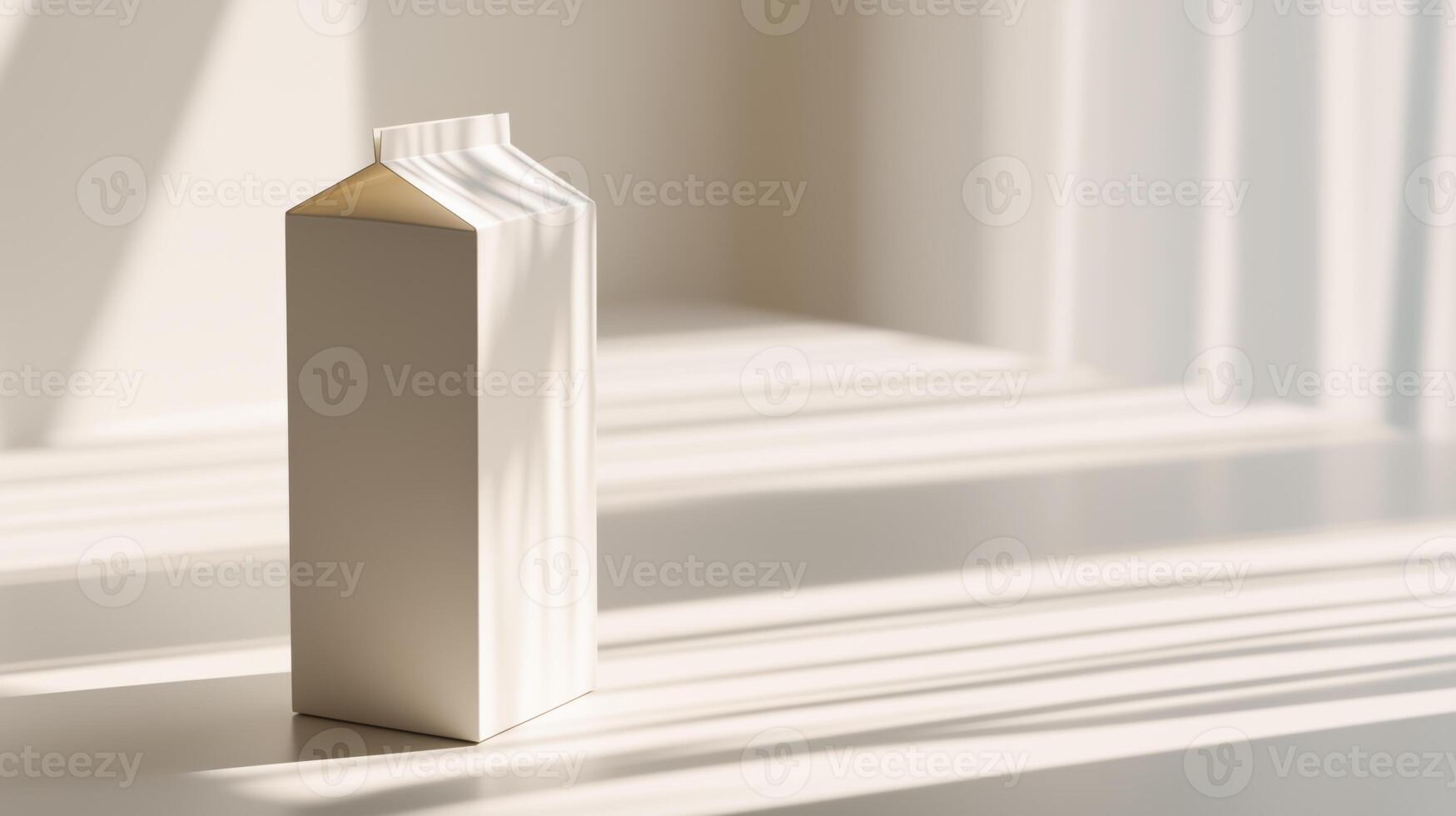 A white carton stands alone, creating an interplay of light and shadows on a smooth surface. photo