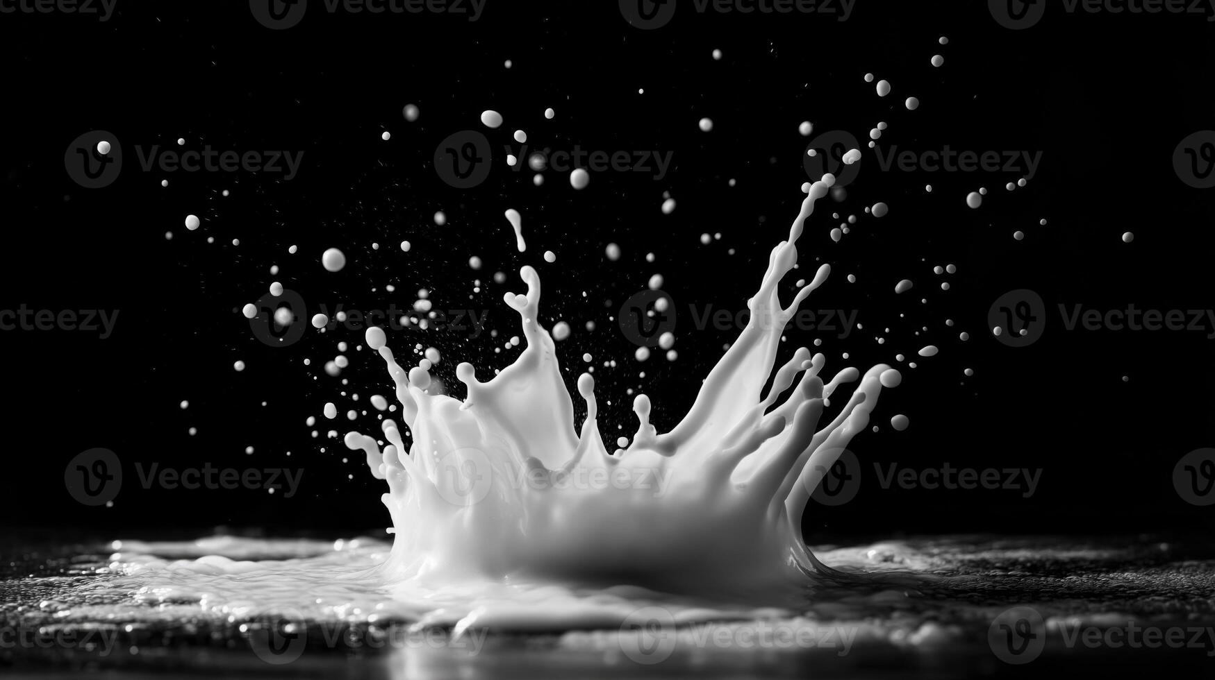 Milk splashes dramatically, showcasing fluid dynamics and texture in a striking scene. photo