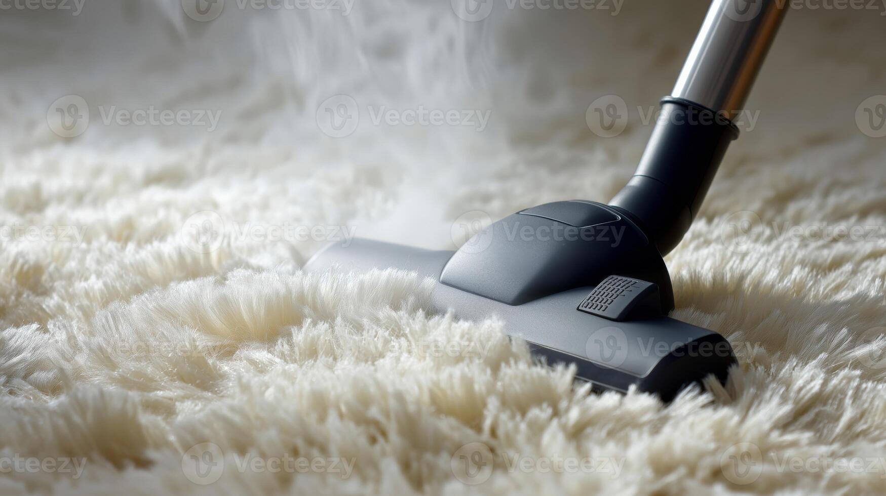 A vacuum cleaner removes dust from a plush carpet, creating a clean environment. photo