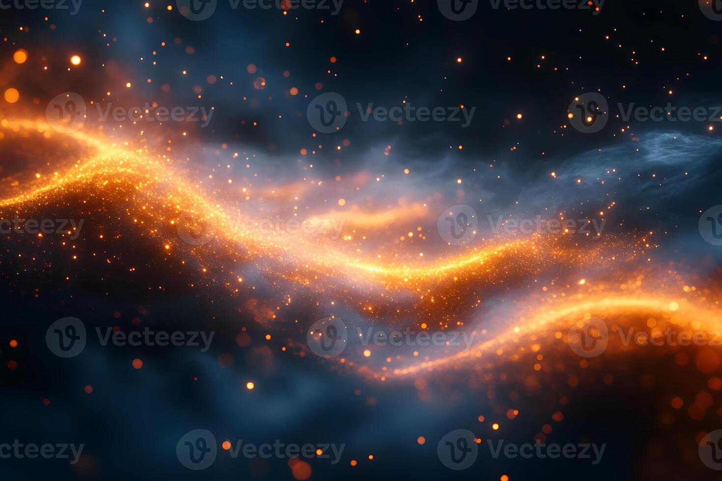 Glowing Abstract Wave of Orange Particles on Dark Background for Futuristic Design photo