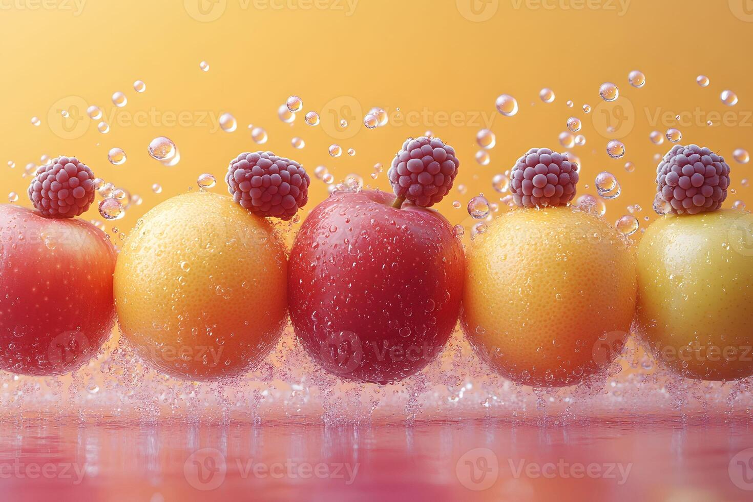 Refreshing Summer Fruits with Water Droplets and Vibrant Colors for Healthy Living and Print Design photo