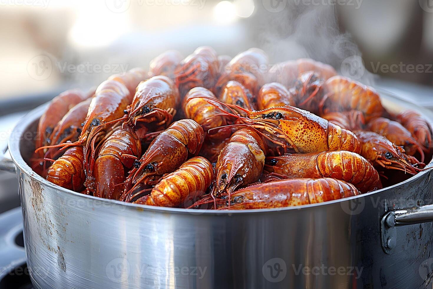 Steaming Pot of Freshly Boiled Crawfish for Seafood Lovers and Culinary Art photo